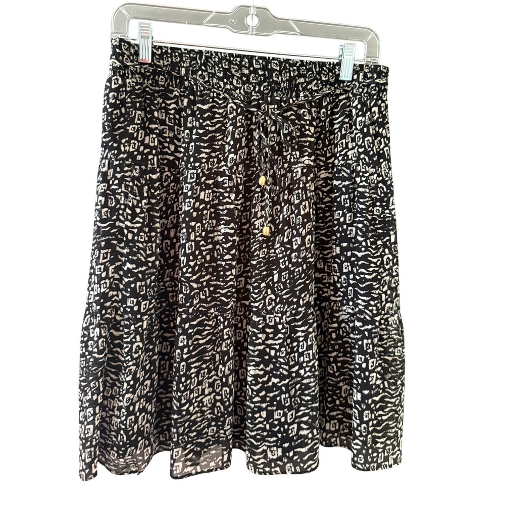 LOFT Ann Taylor Black White Abstract Print Smocked Tiered Skirt Size 2 Lined